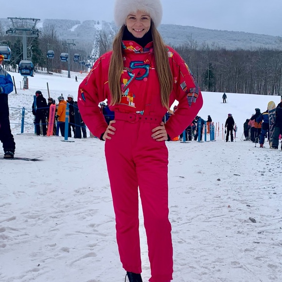 Vintage Skiing Jumpsuit 1980s 5th Avenue Italy Pink Retro Onesie US4 - Picture 3 of 13